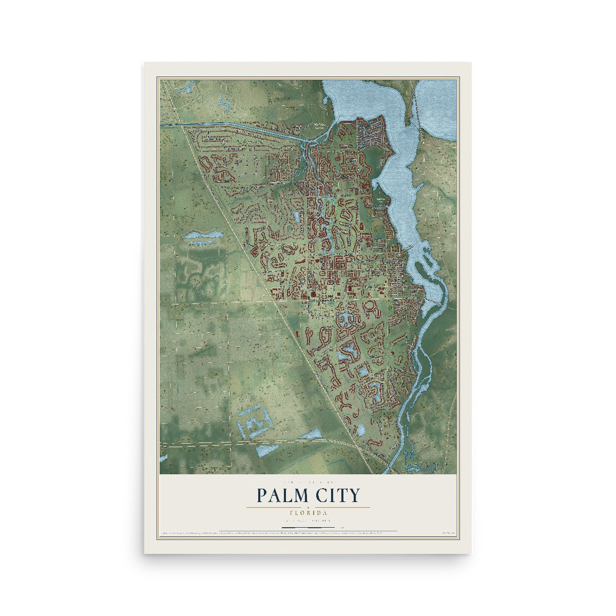 Palm City, Florida map print, 12" x 18" Archival Matte Print mockup