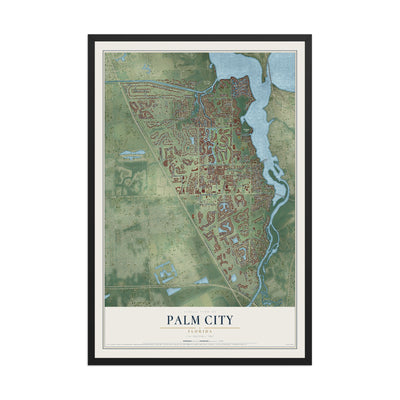 Palm City, Florida map print, 12" x 18" W/ Black Ayous Wood Frame mockup