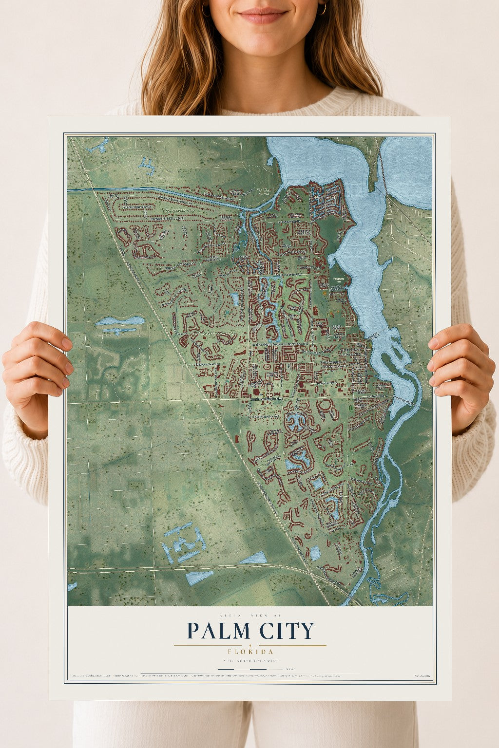 Palm City, Florida map print, 18" x 24" Archival Matte Print mockup
