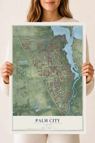 Palm City, Florida map print, 18" x 24" Archival Matte Print mockup