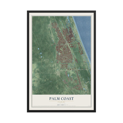 Palm Coast, Florida map print, 12" x 18" W/ Black Ayous Wood Frame mockup