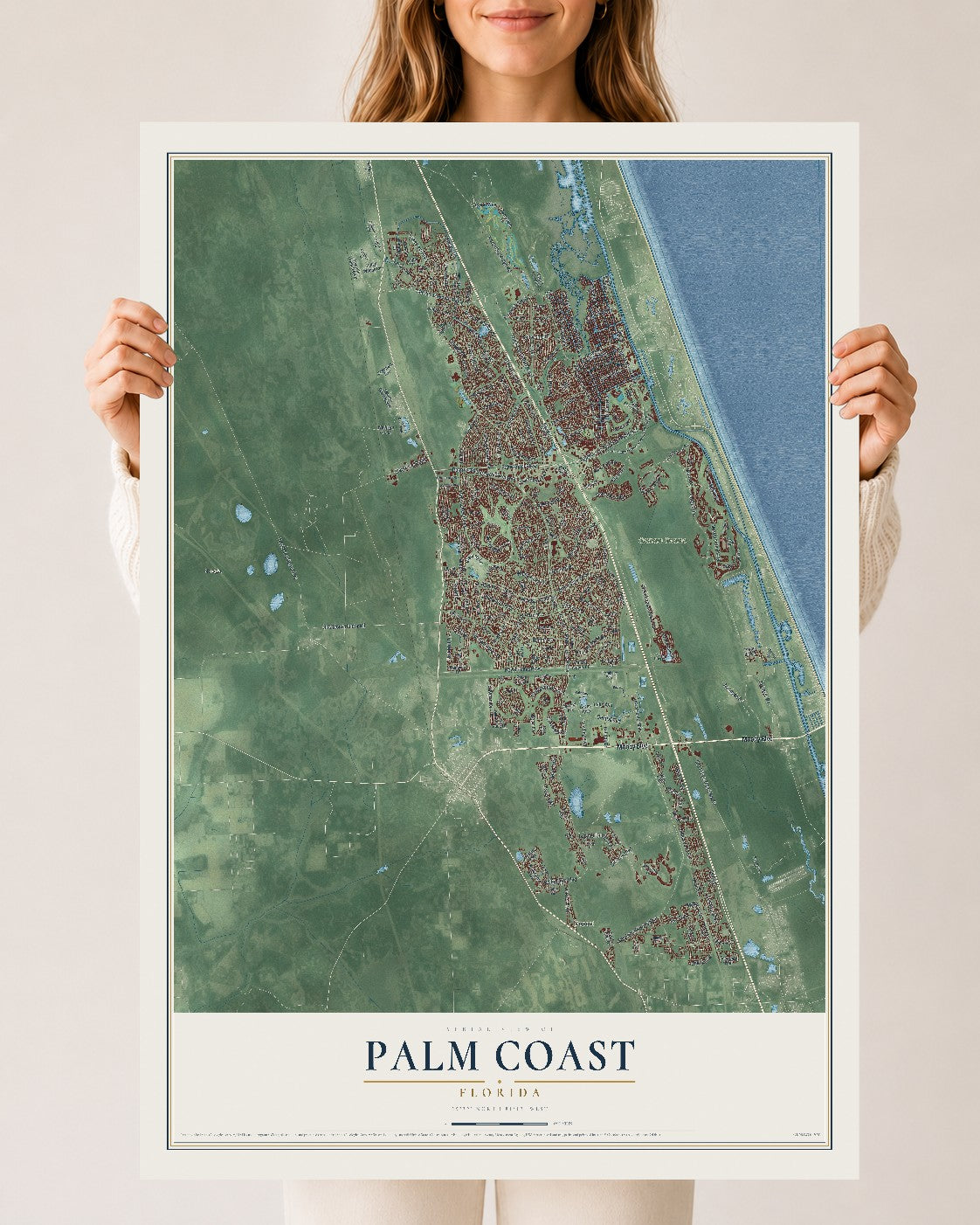 Palm Coast, Florida map print, 24" x 36" Archival Matte Print mockup
