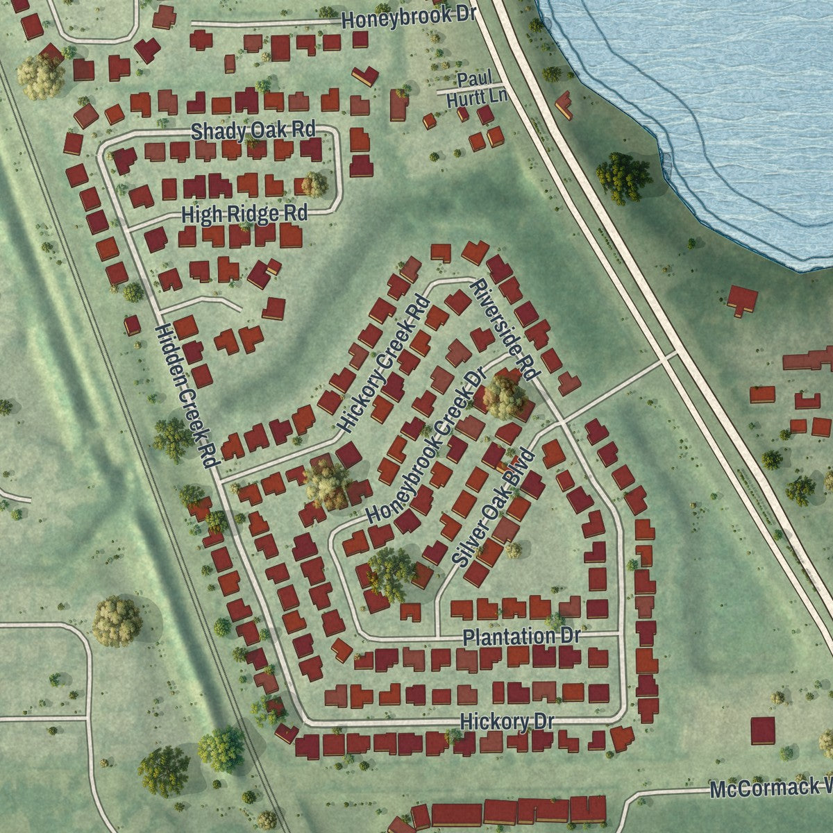Close-up 1 of the Palm Shores, Florida map artwork