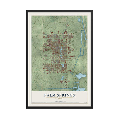 Palm Springs, Florida map print, 12" x 18" W/ Black Ayous Wood Frame mockup