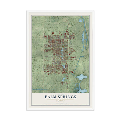 Palm Springs, Florida map print, 12" x 18" W/ White Ayous Wood Frame mockup