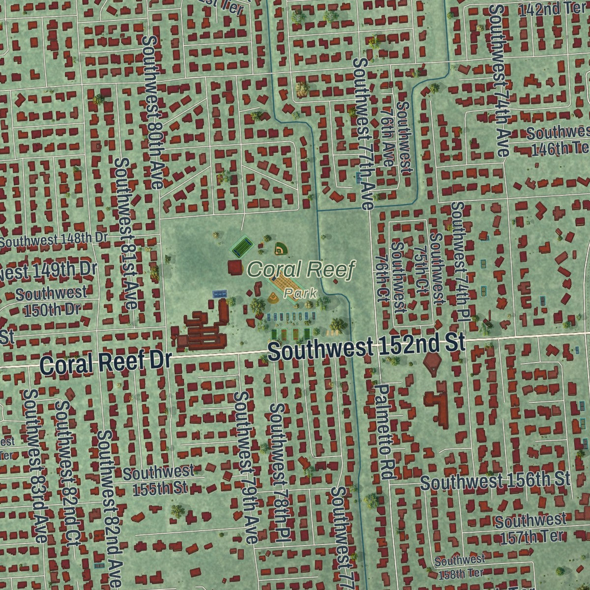 Close-up 2 of the Palmetto Bay, Florida map artwork