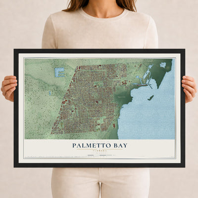 Palmetto Bay, Florida map print, 12" x 18" W/ Black Ayous Wood Frame mockup