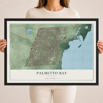 Palmetto Bay, Florida map print, 18" x 24" W/ Black Ayous Wood Frame mockup