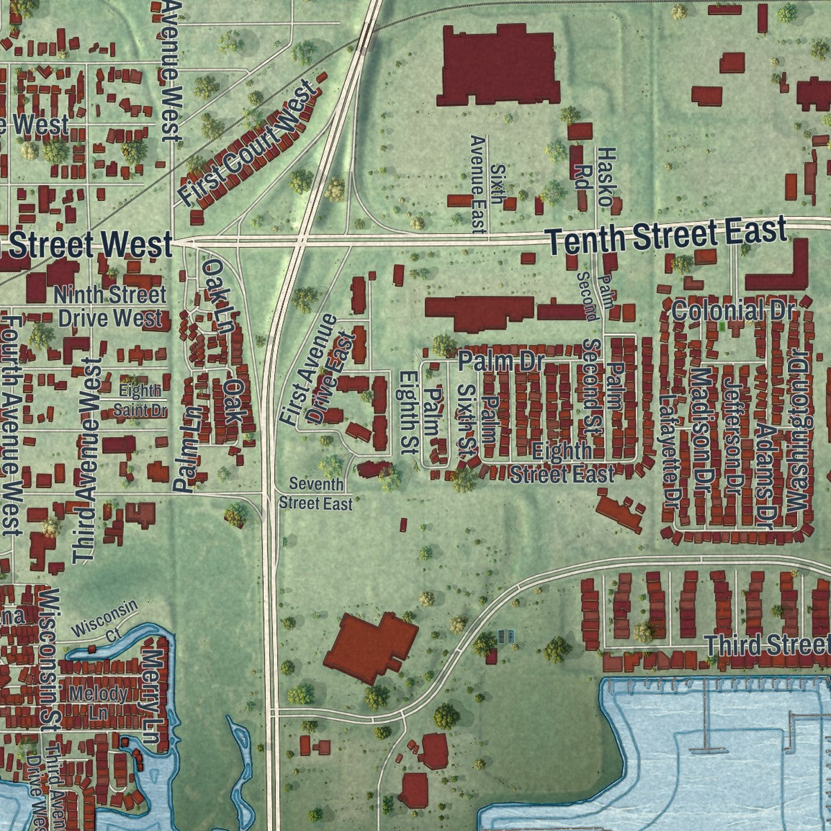 Close-up 2 of the Palmetto, Florida map artwork