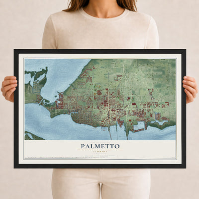 Palmetto, Florida map print, 12" x 18" W/ Black Ayous Wood Frame mockup