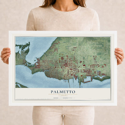 Palmetto, Florida map print, 12" x 18" W/ White Ayous Wood Frame mockup