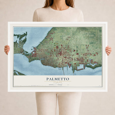 Palmetto, Florida map print, 24" x 36" W/ White Ayous Wood Frame mockup