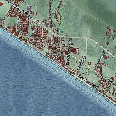 Close-up 1 of the Panama City Beach, Florida map artwork