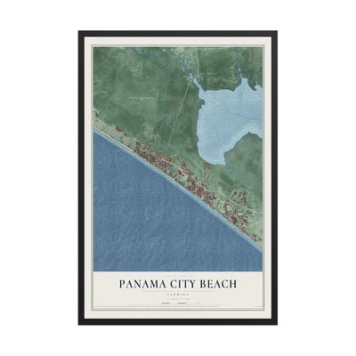 Panama City Beach, Florida map print, 12" x 18" W/ Black Ayous Wood Frame mockup