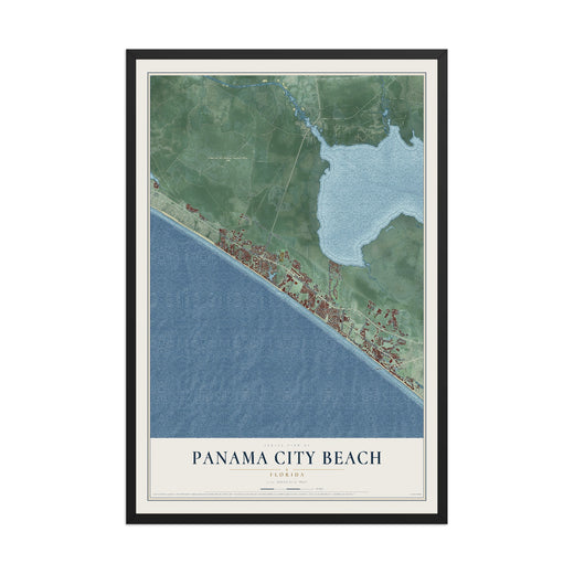 Map of Panama City Beach, Florida, 12 x 18 inch print in a black wood frame