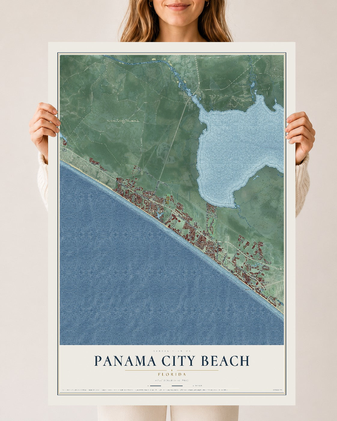 Panama City Beach, Florida map print, 24" x 36" Archival Matte Print mockup