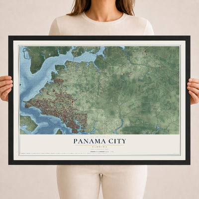 Panama City, Florida map print, 18" x 24" W/ Black Ayous Wood Frame mockup
