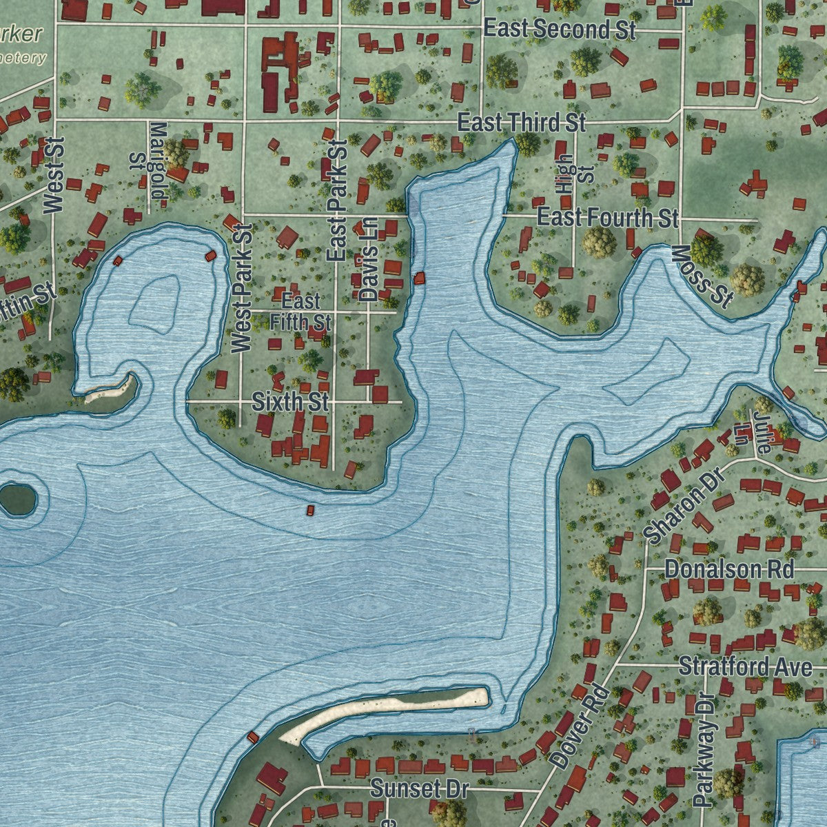 Close-up 2 of the Parker, Florida map artwork