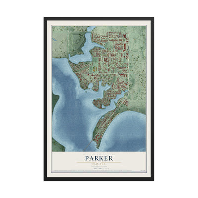 Parker, Florida map print, 12" x 18" W/ Black Ayous Wood Frame mockup
