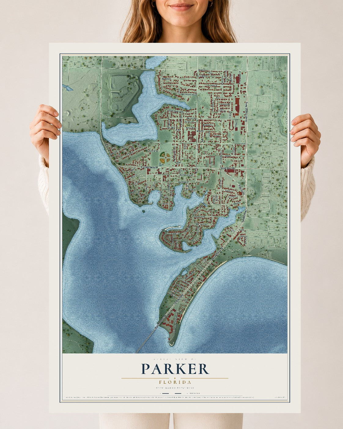 Parker, Florida map print, 24" x 36" Archival Matte Print mockup