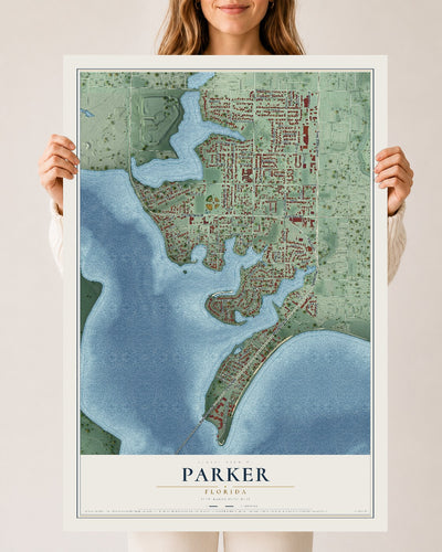 Parker, Florida map print, 24" x 36" Archival Matte Print mockup