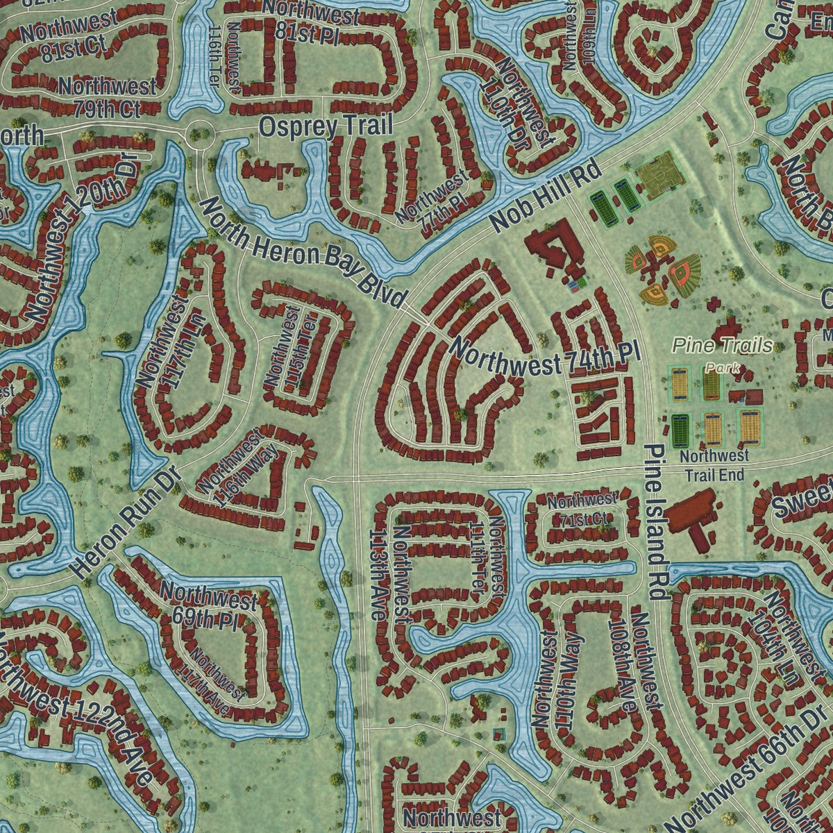 Close-up 2 of the Parkland, Florida map artwork