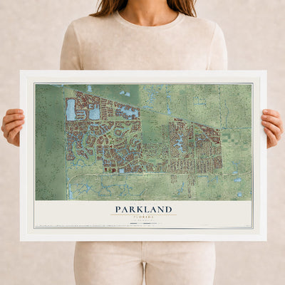 Parkland, Florida map print, 12" x 18" W/ White Ayous Wood Frame mockup