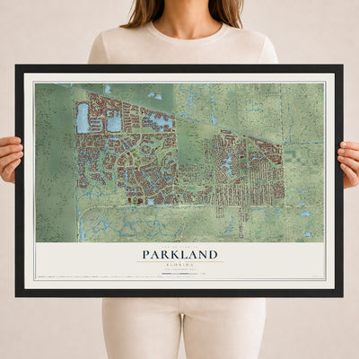 Parkland, Florida map print, 18" x 24" W/ Black Ayous Wood Frame mockup