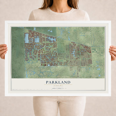 Parkland, Florida map print, 18" x 24" W/ White Ayous Wood Frame mockup