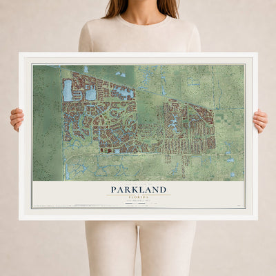 Parkland, Florida map print, 24" x 36" W/ White Ayous Wood Frame mockup