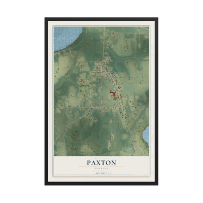 Paxton, Florida map print, 12" x 18" W/ Black Ayous Wood Frame mockup