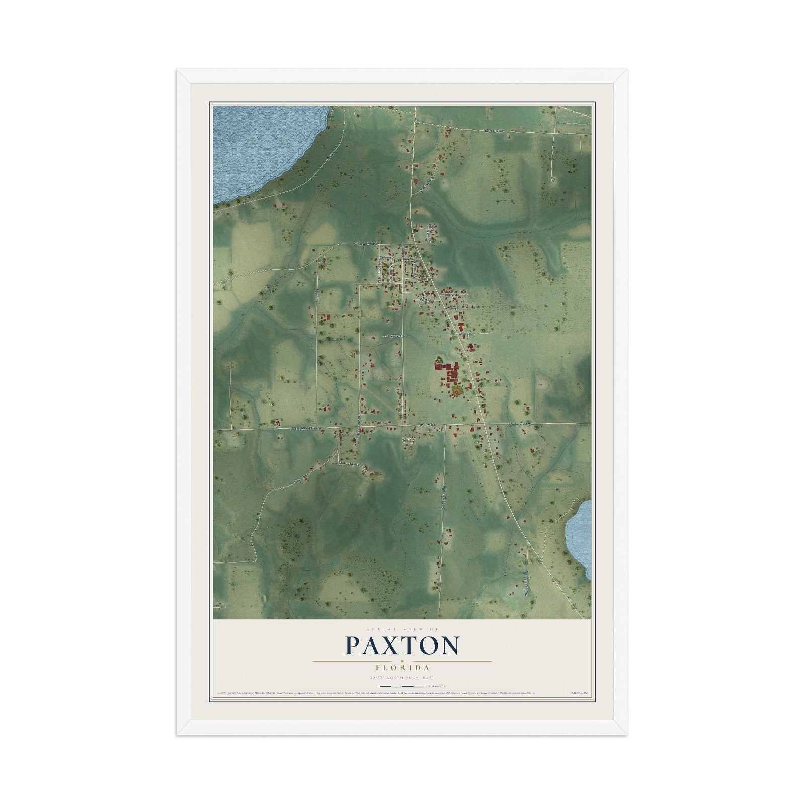 Paxton, Florida map print, 12" x 18" W/ White Ayous Wood Frame mockup