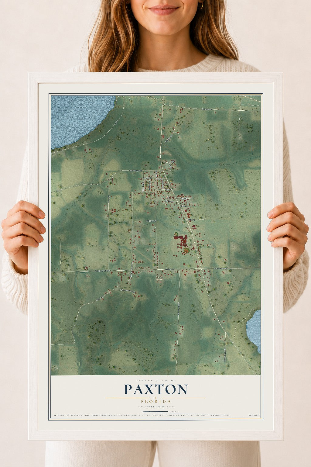 Paxton, Florida map print, 18" x 24" W/ White Ayous Wood Frame mockup