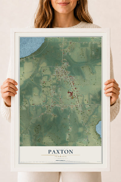 Paxton, Florida map print, 18" x 24" W/ White Ayous Wood Frame mockup