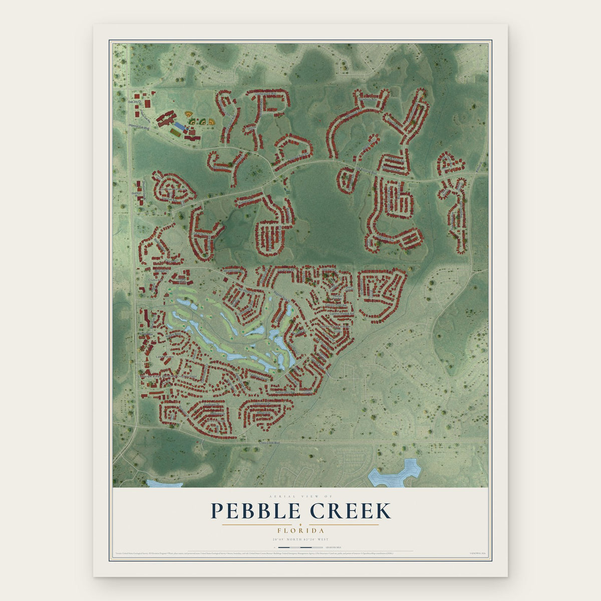 Pebble Creek, Florida map print, the full design