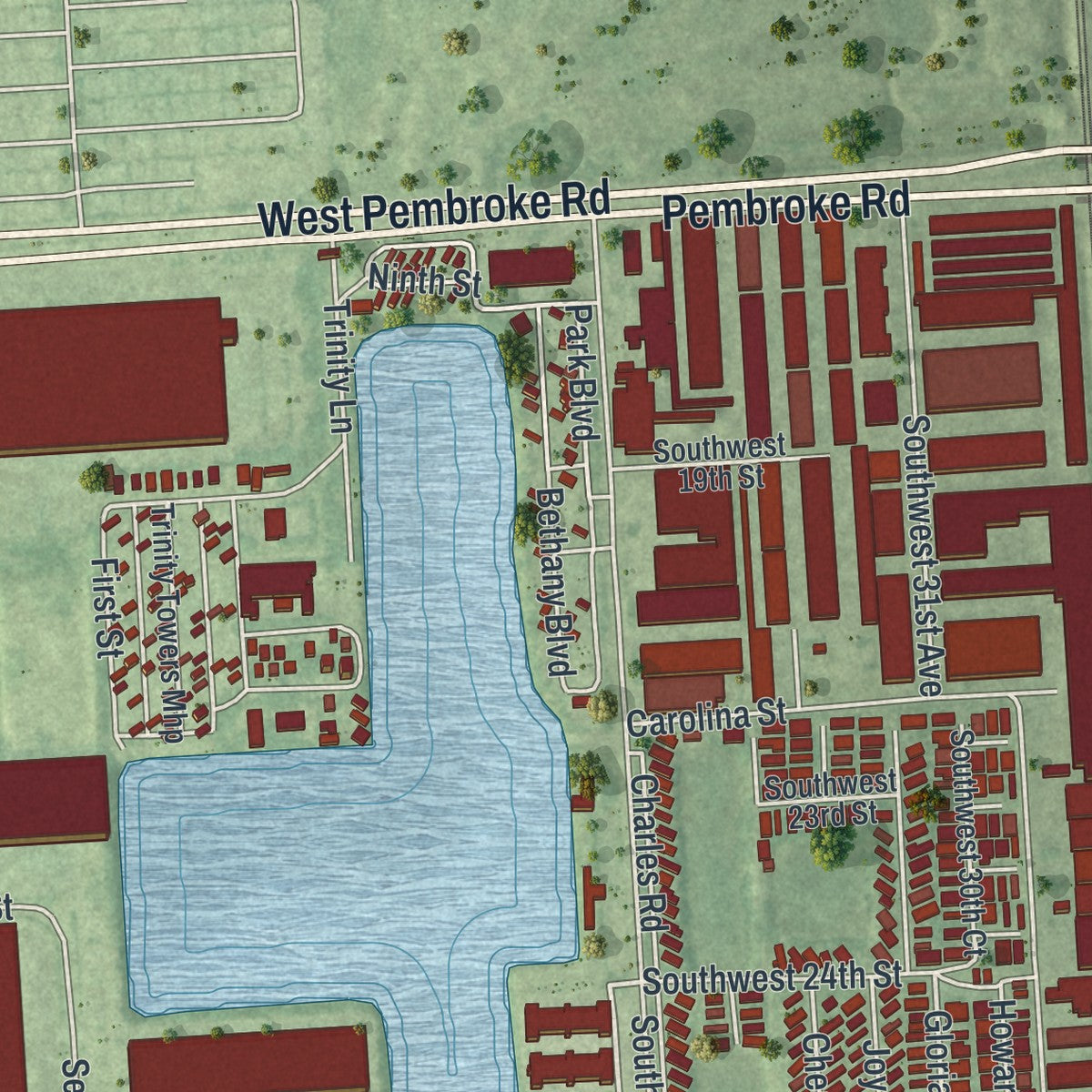 Close-up 2 of the Pembroke Park, Florida map artwork