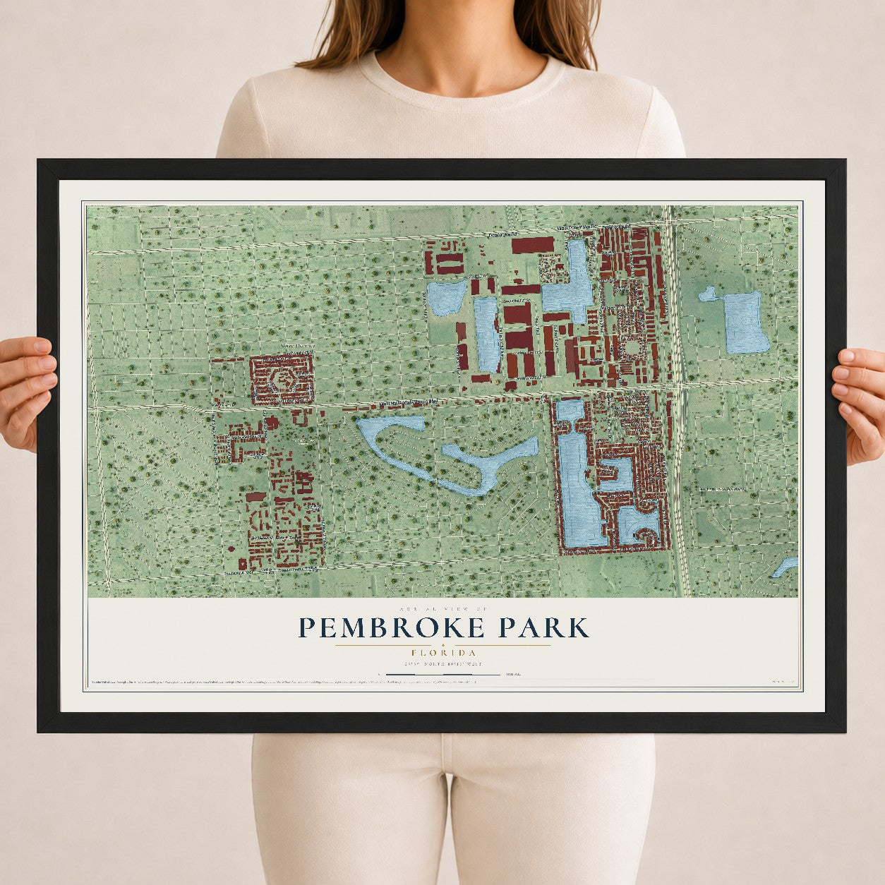 Pembroke Park, Florida map print, 18" x 24" W/ Black Ayous Wood Frame mockup