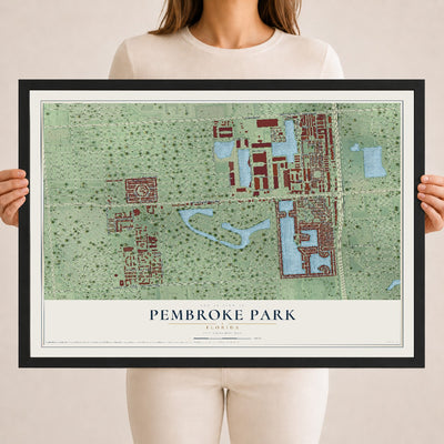 Pembroke Park, Florida map print, 18" x 24" W/ Black Ayous Wood Frame mockup