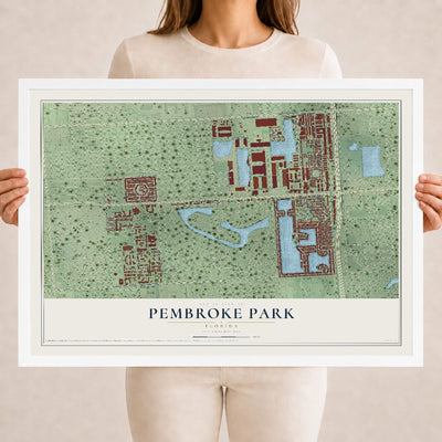 Pembroke Park, Florida map print, 18" x 24" W/ White Ayous Wood Frame mockup
