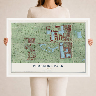 Pembroke Park, Florida map print, 24" x 36" W/ White Ayous Wood Frame mockup