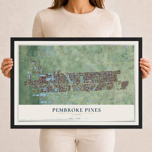Map of Pembroke Pines, Florida, 12 x 18 inch print in a black wood frame