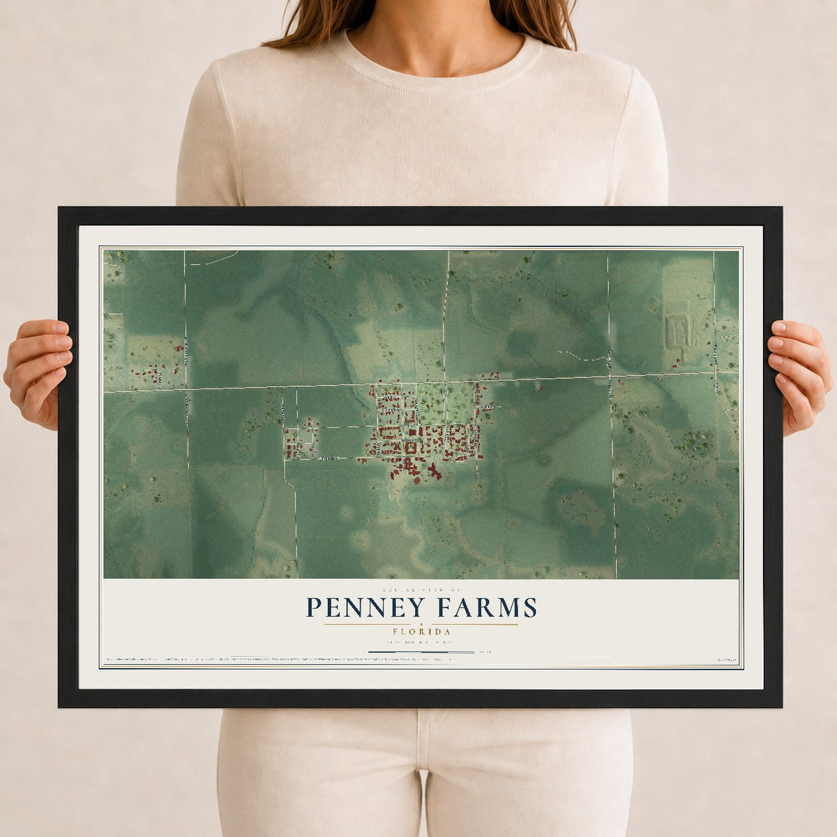 Penney Farms, Florida map print, 12" x 18" W/ Black Ayous Wood Frame mockup