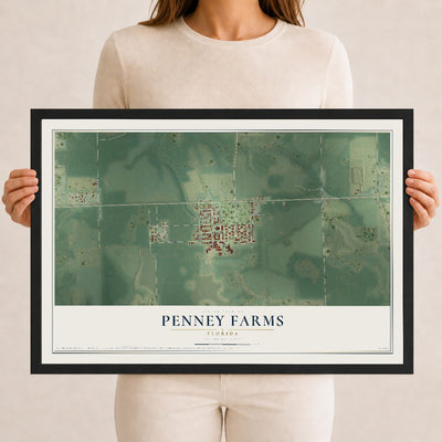 Penney Farms, Florida map print, 12" x 18" W/ Black Ayous Wood Frame mockup