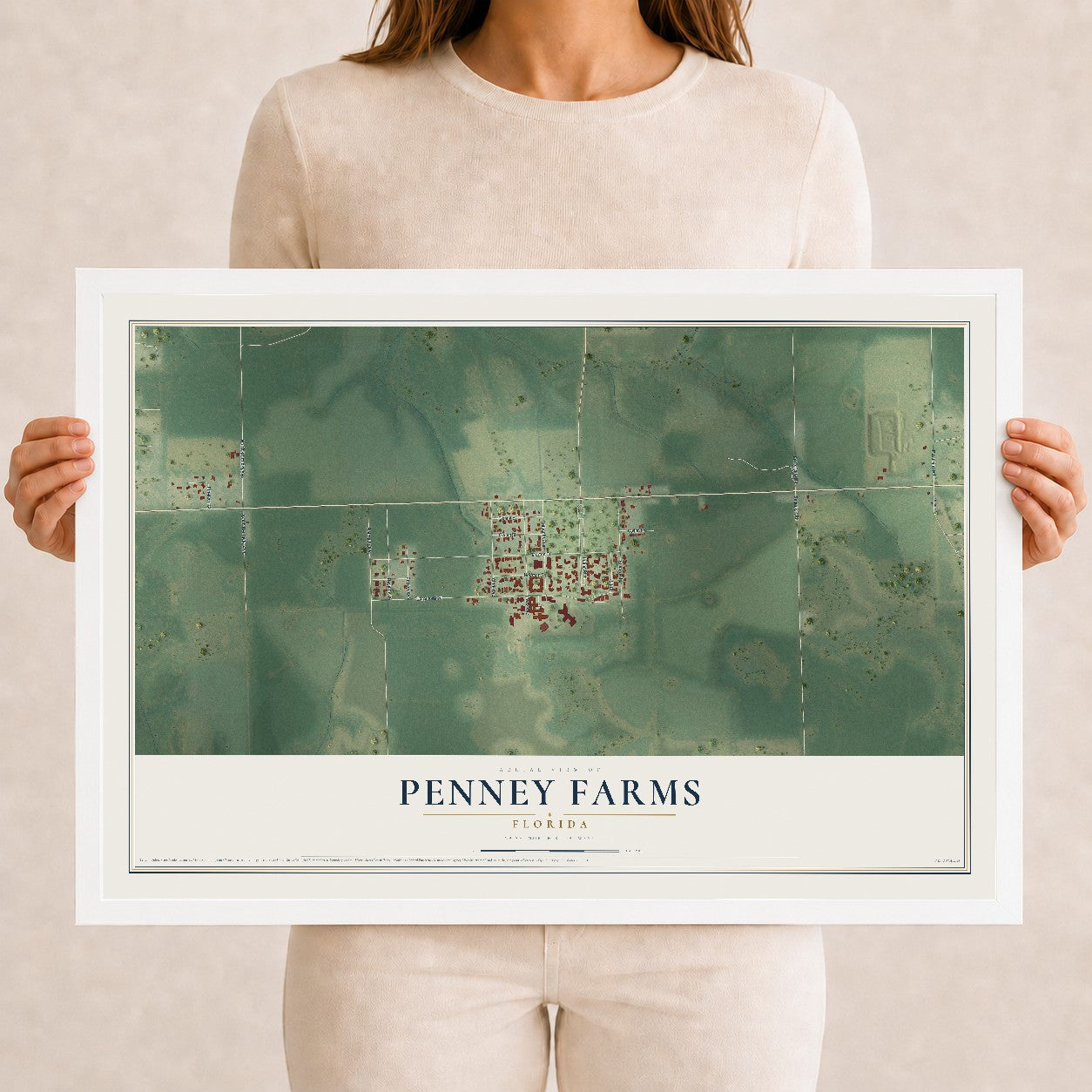 Penney Farms, Florida map print, 12" x 18" W/ White Ayous Wood Frame mockup