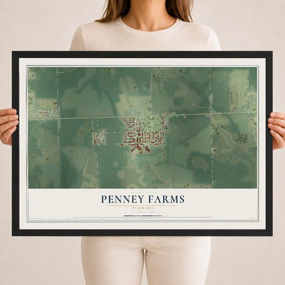 Penney Farms, Florida map print, 18" x 24" W/ Black Ayous Wood Frame mockup