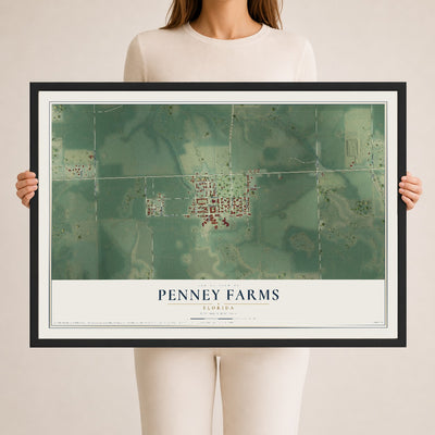 Penney Farms, Florida map print, 24" x 36" W/ Black Ayous Wood Frame mockup