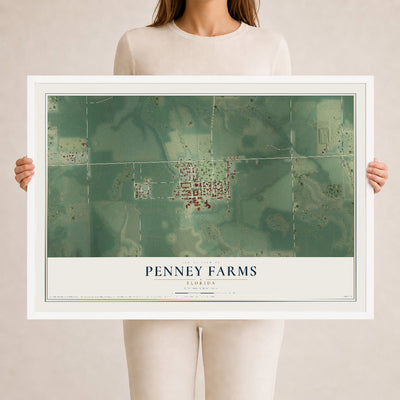 Penney Farms, Florida map print, 24" x 36" W/ White Ayous Wood Frame mockup