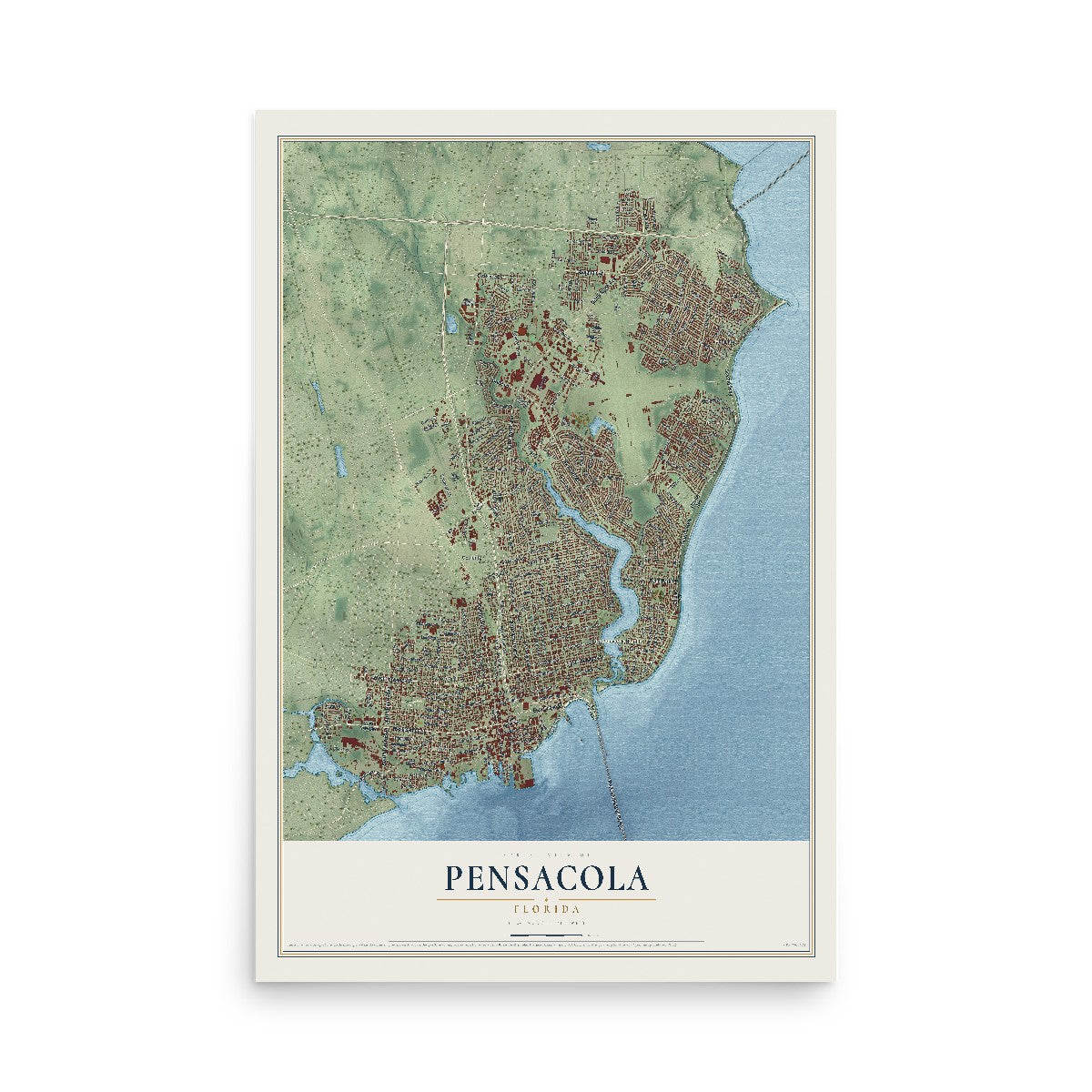 Pensacola, Florida map print, 12" x 18" Archival Matte Print mockup