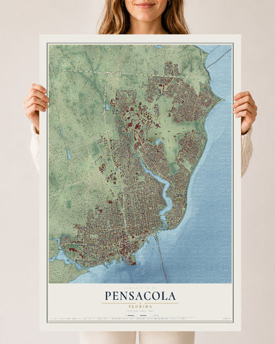 Pensacola, Florida map print, 24" x 36" Archival Matte Print mockup