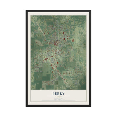 Perry, Florida map print, 12" x 18" W/ Black Ayous Wood Frame mockup